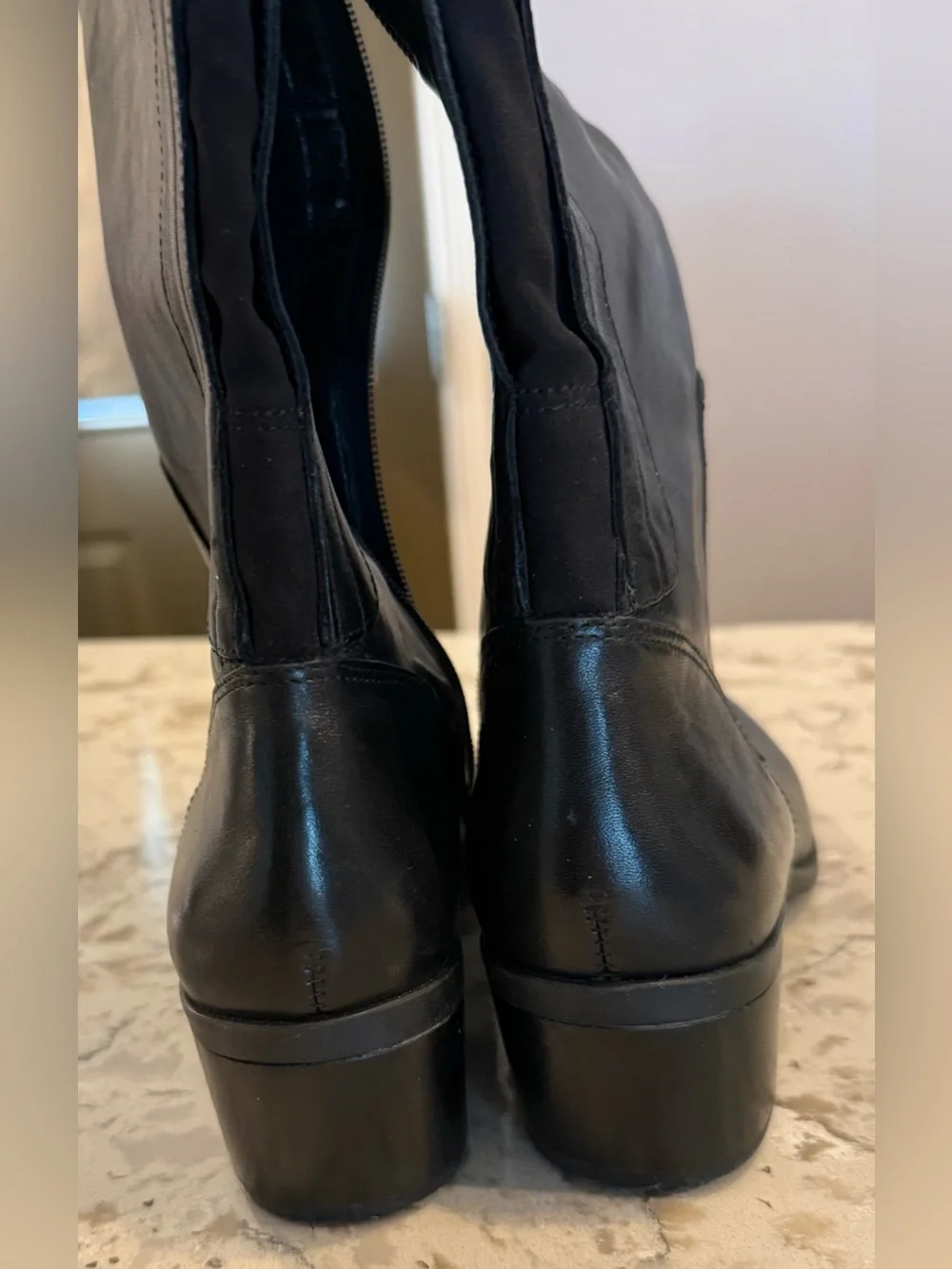 Vince Camuto Women’s 6 Black Leather Knee High Boots Block Heel Side Zip